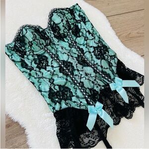 Frederick's of Hollywood Black and Mint Lace Bustier